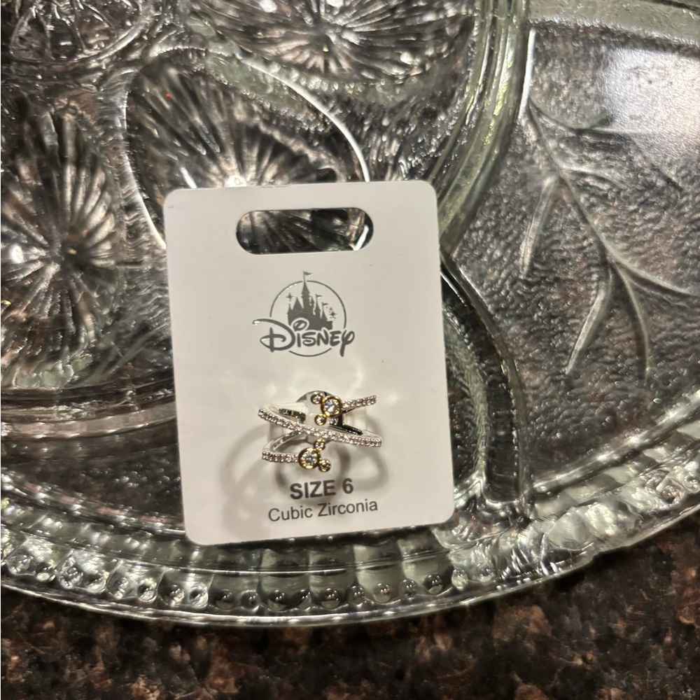Disney Parks Mickey Double Icon Silver and Gold Cubic Zirconia Wrap Ring Size 6